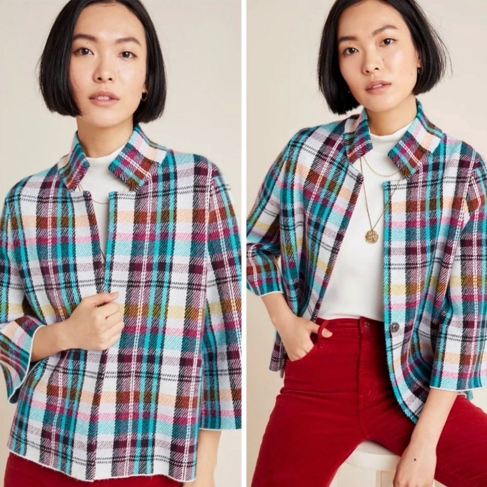 Anthropologie Rosetta Multi-color Plaid Sweater Jacket - XS - Picture 2 of 9